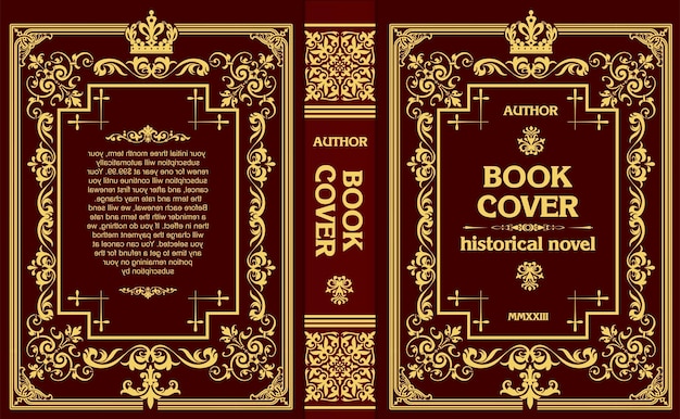 ornate leather book cover and old retro ornament frames royal golden style design vintage border to be printed on the covers of books vector illustration
