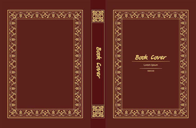 Ornate leather book cover and Old retro ornament frames Royal Golden style design Vintage Border to be printed on the covers of books Vector illustration