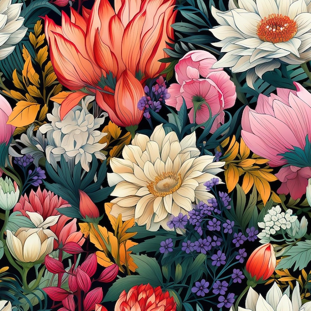 Vector ornate repeat petal gardening ornament print large graphic repetition fabric wallpaper drawing bot