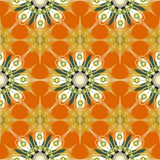 Ornate seamless floral pattern over orange background