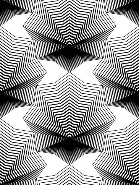 Vettore fondo astratto monocromatico di vettore ornato con le linee nere. motivo grafico decorativo simmetrico, illustrazione geometrica.