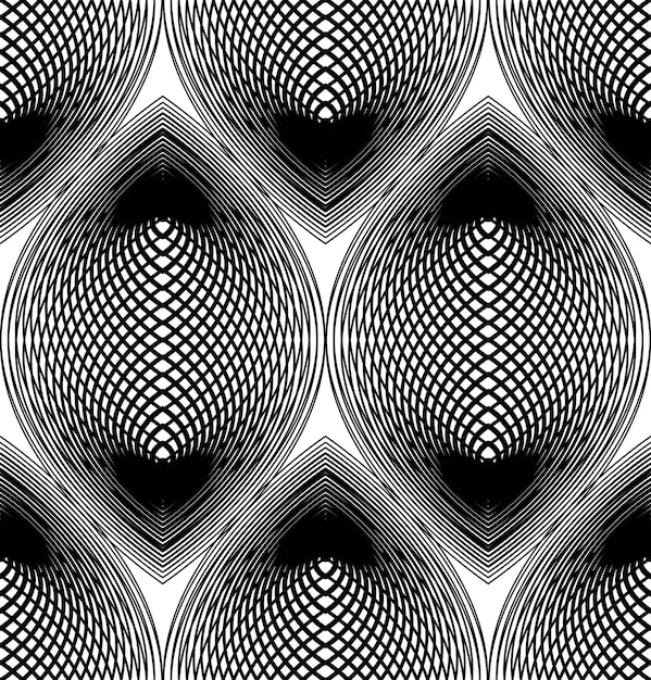 Vector ornate vector monochrome abstract background with overlapping black lines. symmetric decorative graphical pattern, geometric stripy illustration.