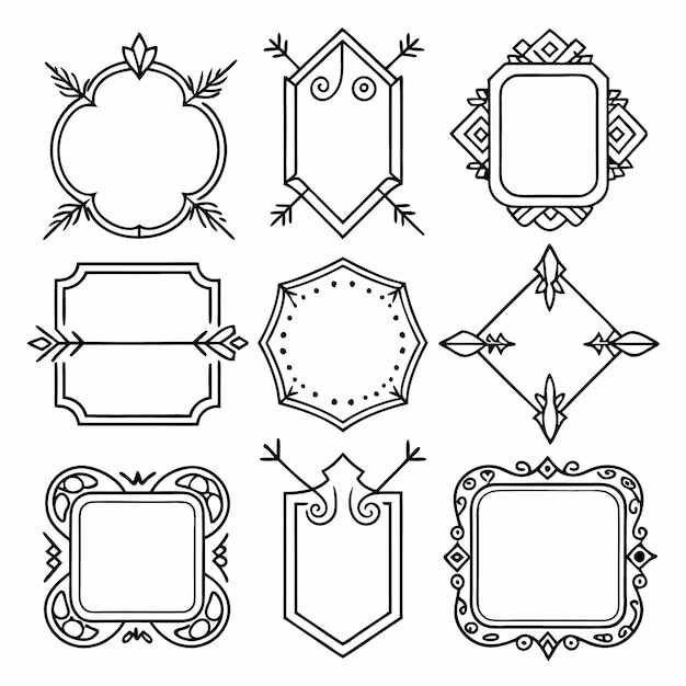 ornate vintage frames and decorative elements black and white illustration