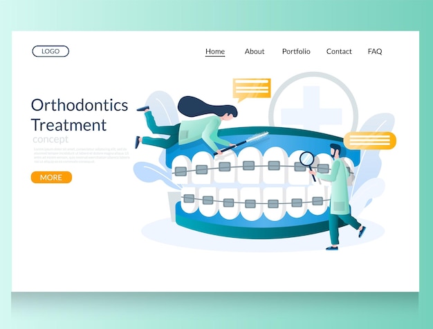 Orthodontics treatment vector website landing page design template