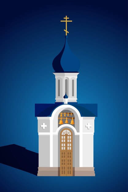 Chiesa ortodossa con cupole blu su sfondo blu sfumato
