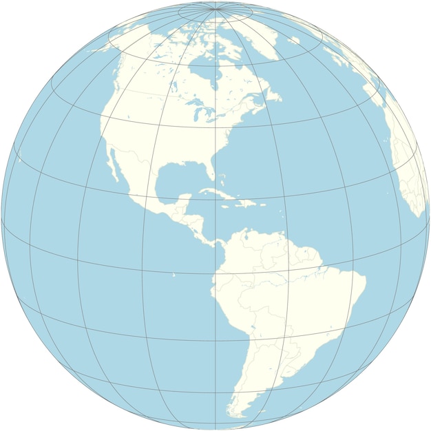 The orthographic projection of the world map with Bajo Nuevo Bank Petrel Islands at its center