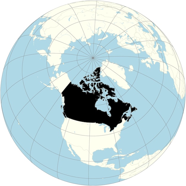 La proiezione ortografica della mappa del mondo con il canada al centro un paese del nord america