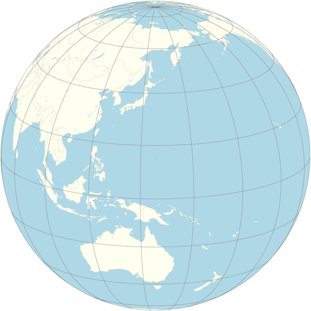 Vector the orthographic projection of the world map with northern mariana islands at its center