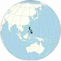 Vector the orthographic projection of the world map with philippines at its center an archipelagic country