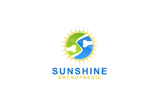 Логотип ортопедического здоровья дизайн костей и суставов иллюстрация с светлым солнечным светом форма икона символика