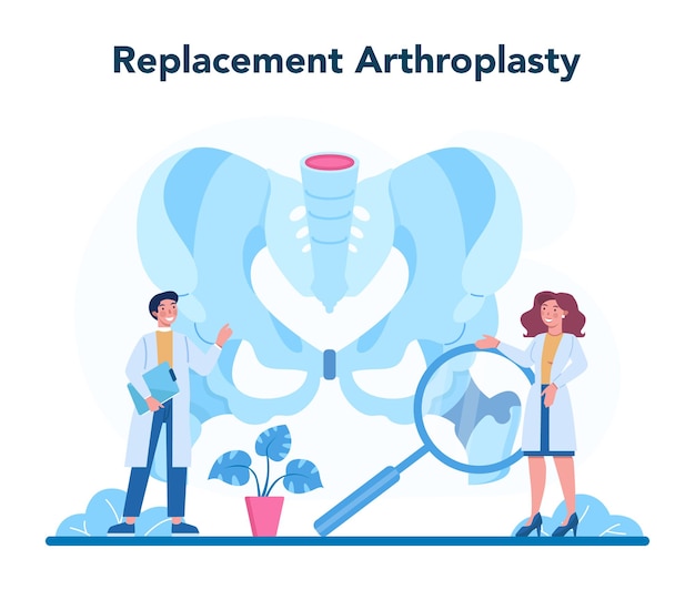 Medico ortopedico. idea di trattamento delle articolazioni e delle ossa. anatomia umana e struttura ossea. sostituzione dell'articolazione per artroplastica.