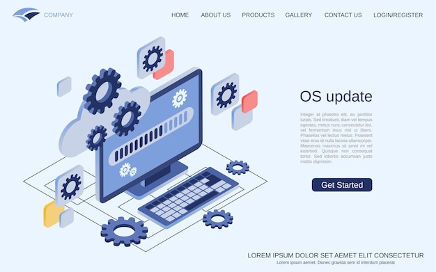 OS update flat 3d isometric vector concept illustration