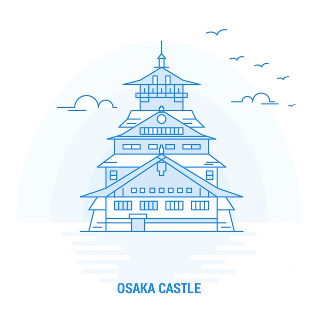 Vector osaka castle blue landmark