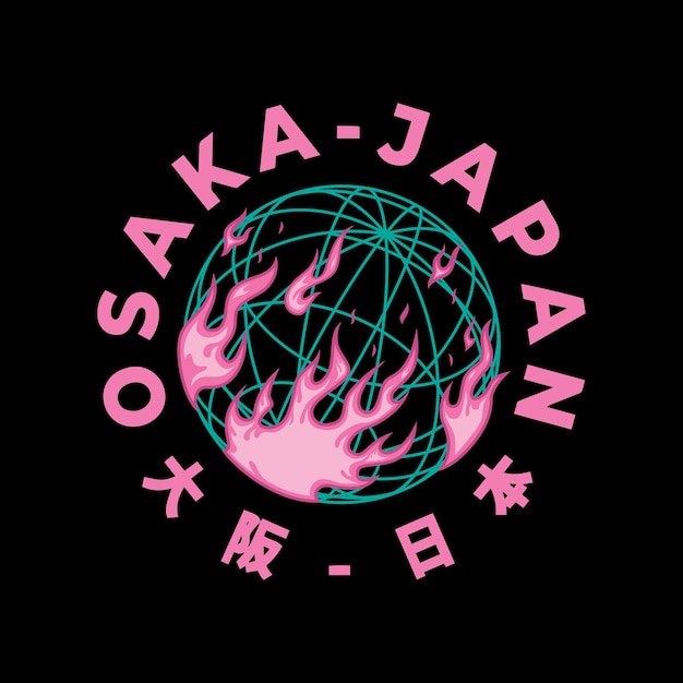 Осака токио япония винтажная футболка уличная одежда типографский слоган дизайн футболки векторная иллюстрация
