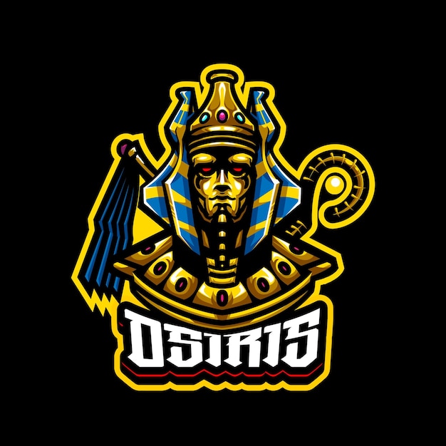 검정색 배경에 격리된 골드 색상의 Osiris 마스코트 로고 템플릿