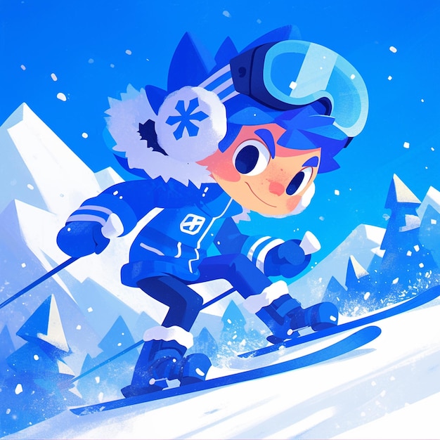 A oslo boy goes crosscountry skiing in cartoon style