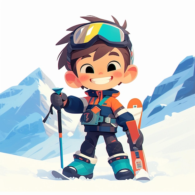 A oslo boy goes crosscountry skiing in cartoon style