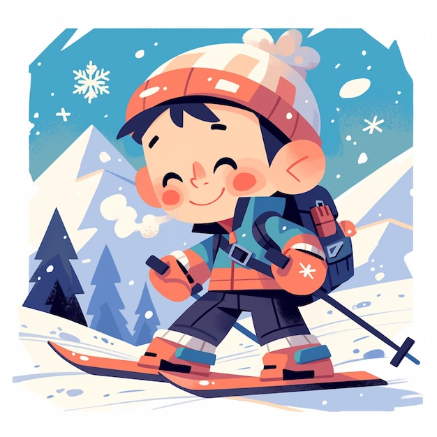 A oslo boy goes crosscountry skiing in cartoon style