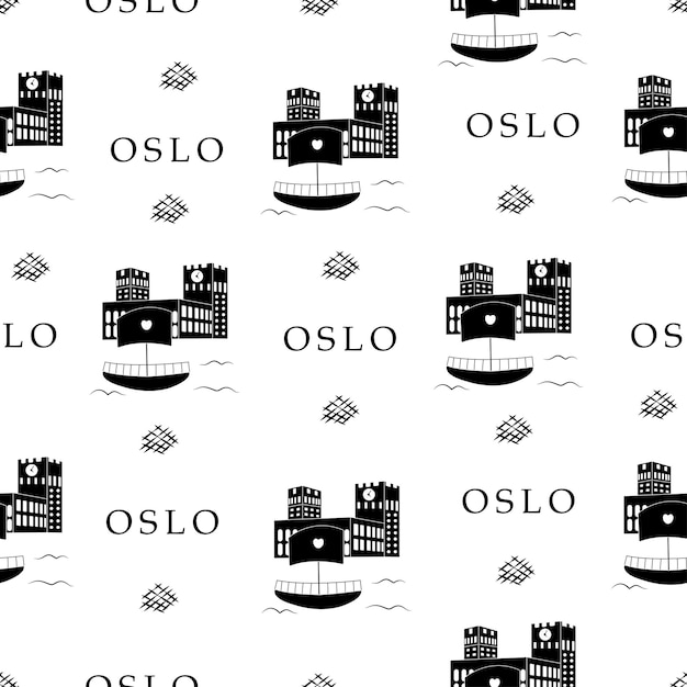 Oslo city black and white seamless pattern