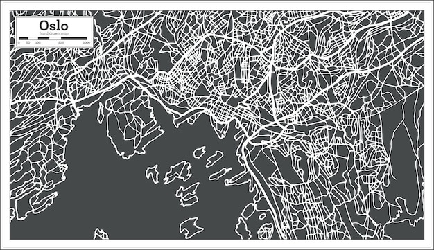 Mappa di oslo norvegia in stile retrò. illustrazione di vettore. mappa di contorno.