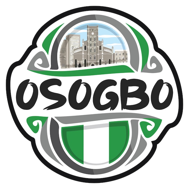 Osogbo 나이지리아 깃발 여행 기념품 스티커 스카이 라인 랜드 마크 로고 배지 스탬프 인감 엠블럼 SVG EPS