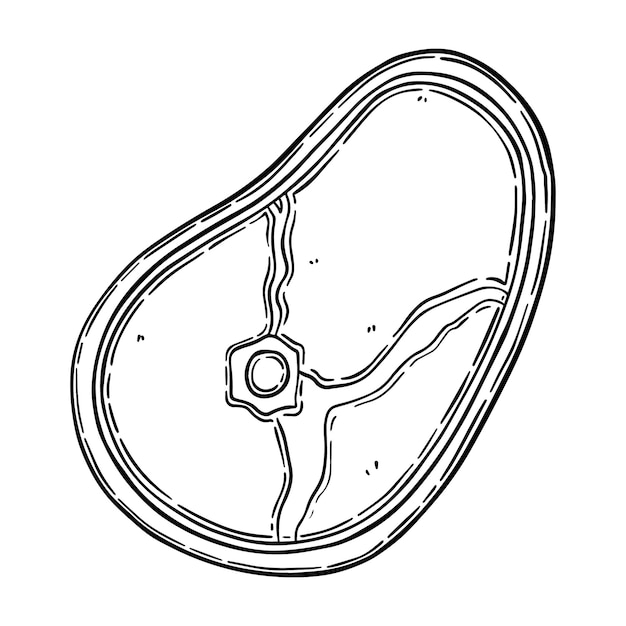 Ossenhaas voor het koken van biefstuk vers vlees bot doodle lineaire cartoon
