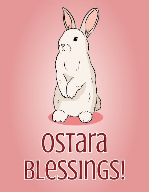 Ostara blessings pagan holiday greeting. easter bunny illustration.