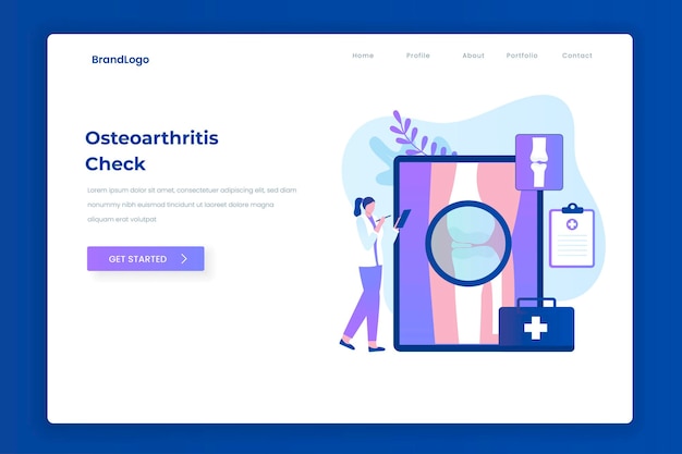 L'osteoartrite controlla il concetto della pagina di destinazione dell'illustrazione. illustrazione per siti web, landing page, applicazioni mobili, poster e banner.