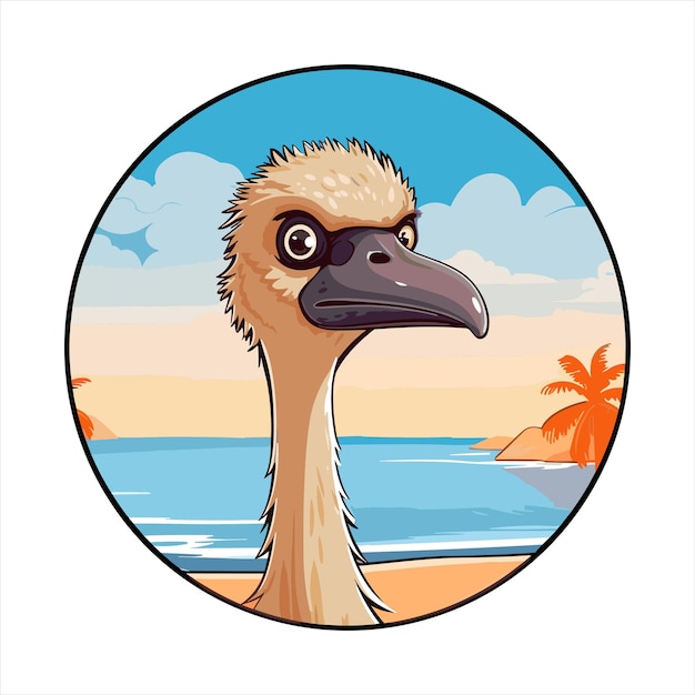 Ostrich Cute Funny Cartoon Kawaii Colorful Watercolor Beach Summer Animal Pet Sticker Illustration