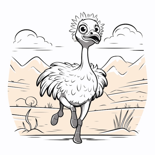 Ostrich in the desert Vector illustration of ostrich