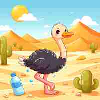 Vector ostrich in desert