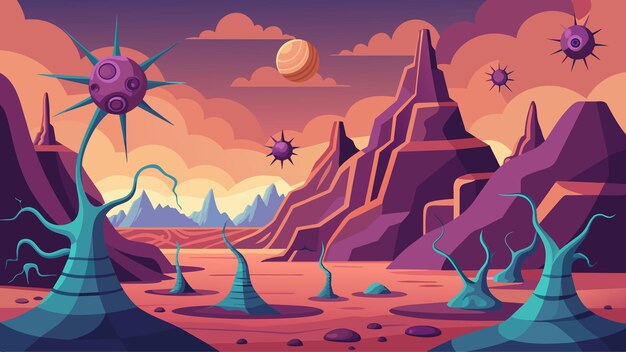 Vector an otherworldly landscape with strange and intricate formations representing the unique shapes and