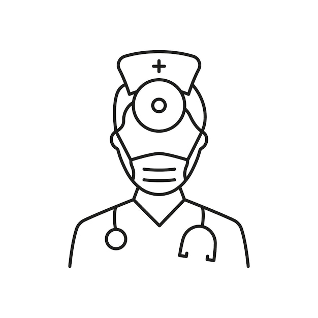 Icona della linea del medico otorinolaringoiatra otorinolaringoiatria personale medico con pittogramma specchio stetoscopio