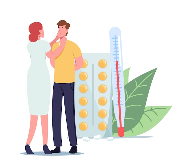 Otolaryngologist Female Character Check Up Diseased Male Patient with Sinusitis or Respiratory Illness