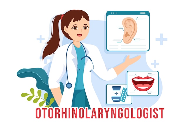 Otorhinolaryngologist Illustratie met medische betrekking tot de oorneus en keelsjablonen