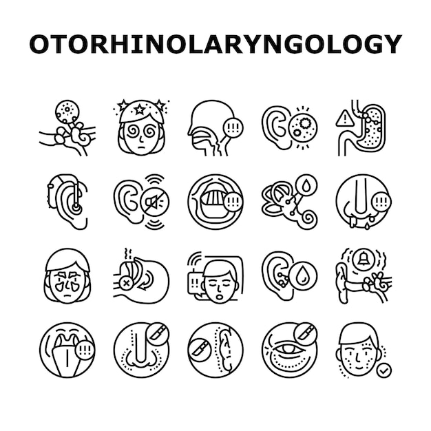 Vector otorhinolaryngology treatment icons set vector