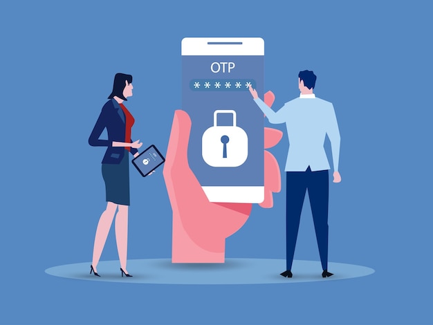 OTP authentication and Secure Verification Never share OTP and Bank Details concept vector illustration