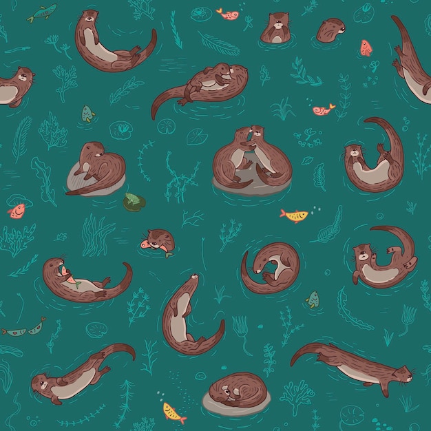 Vector otter animal vector seamless pattern