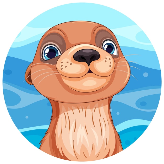 Otter on blue water background sticker template