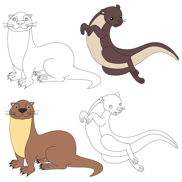 Vector otter clipart waterdieren clipart voor liefhebbers van onderwater zeedieren zeeleven en zeeleven