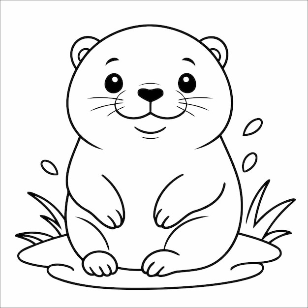 Vector otter coloring book drawing for kids