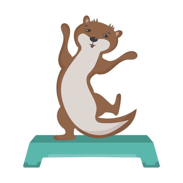 The otter is dancing on the step Step Aerobics Healthy lifestyle physical culture sport