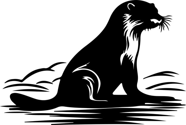 Vector otter river black silhouette with transparent background