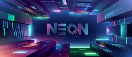 Vector ottom up view of the futuristic night neon city