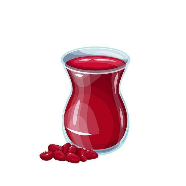 Vector ottoman drink pomegranate sherbet in glass. healthy and delicious ramadan drink. turkish fruit drink vector illustration.