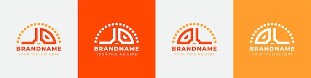 Vector ou en uo of letter ov en vo sunrise logo set geschikt voor elk bedrijf met de initialen ou uo ov vo