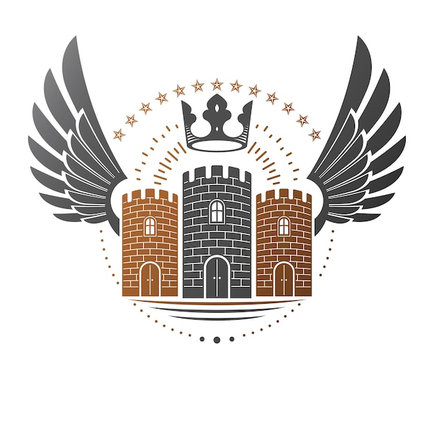 Oud Bastion embleem. Heraldische vector ontwerpelement. Retro-stijl label, heraldiek logo. Sierlijke logo op geïsoleerde witte achtergrond.