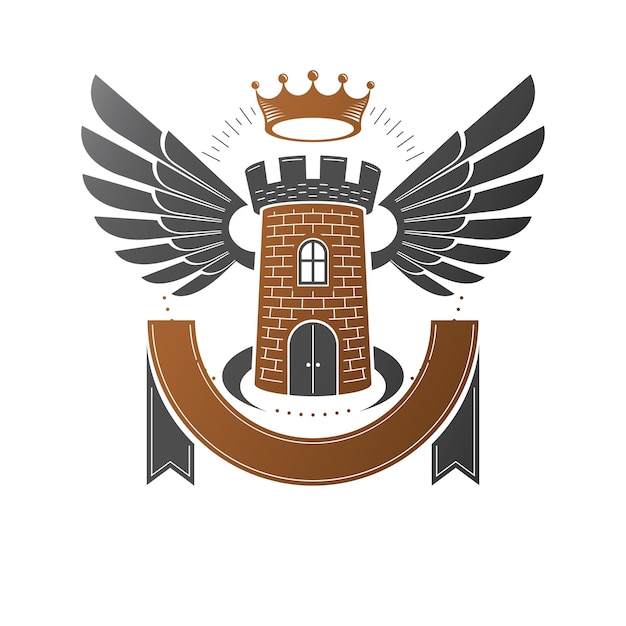 Oud Citadel-embleem. Heraldische vector ontwerpelement. Retro-stijl label, heraldiek logo. Antieke logo op geïsoleerde witte achtergrond.