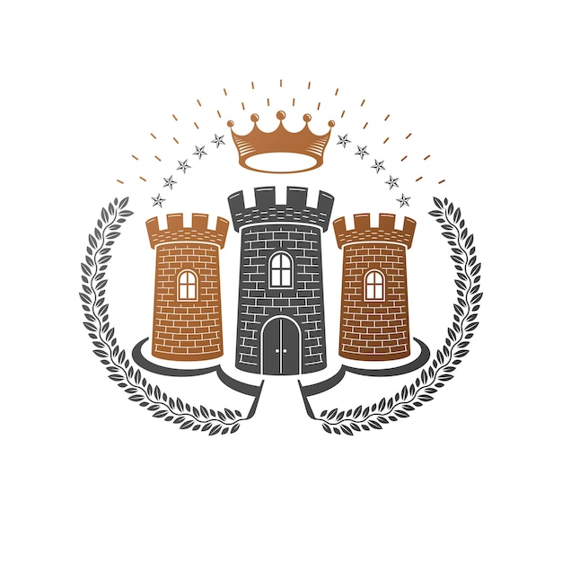 Oud fort embleem. Heraldische wapenschild, vintage vector logo. Sierlijke logo in oude stijl op geïsoleerde witte achtergrond.