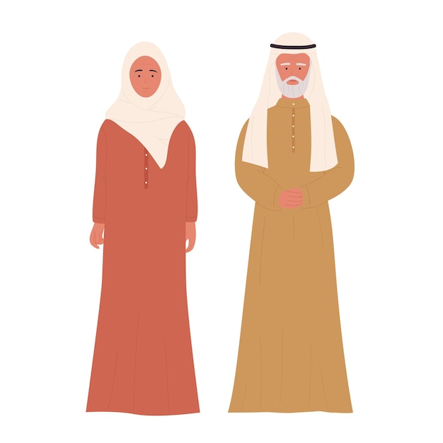 Oud moslimpaar mensen Arabische bejaarde familiekarakters die samen staan